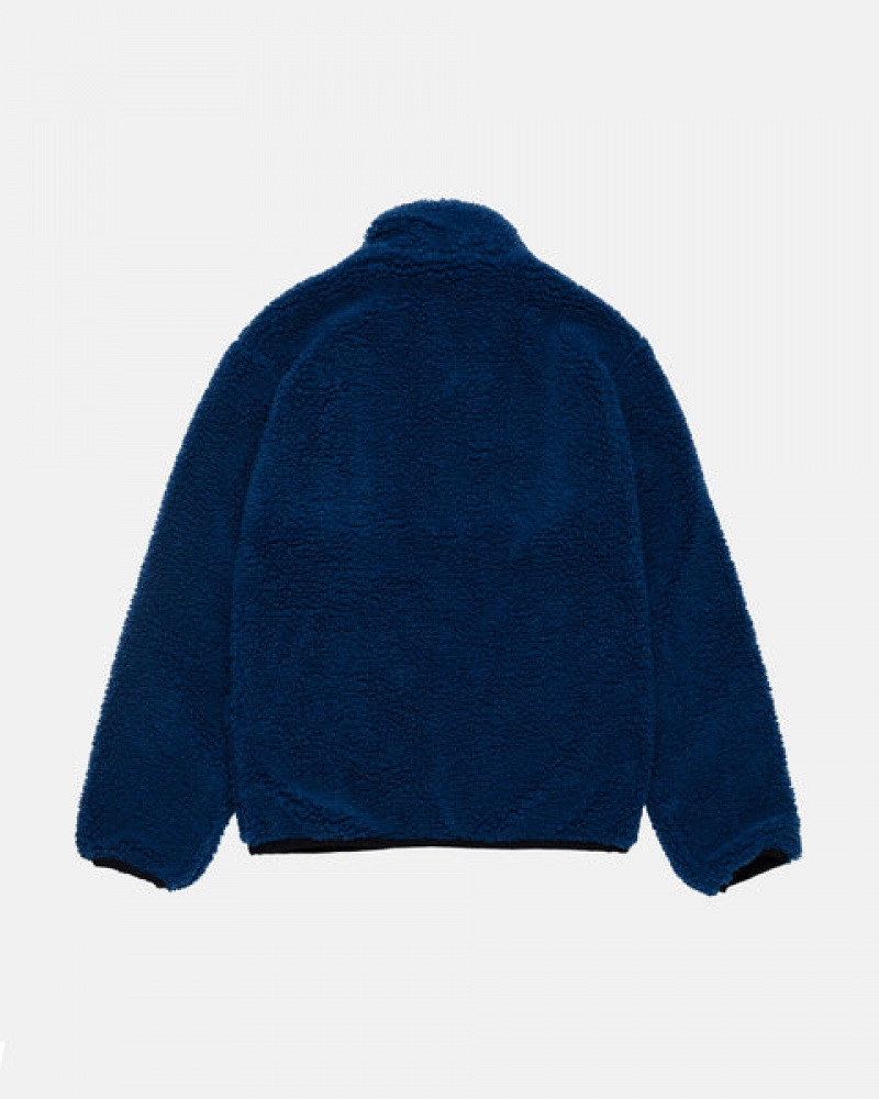 Blue Stussy Sherpa Reversible Jacket Men's Jackets Jakarta | Indonesia UMN-7197