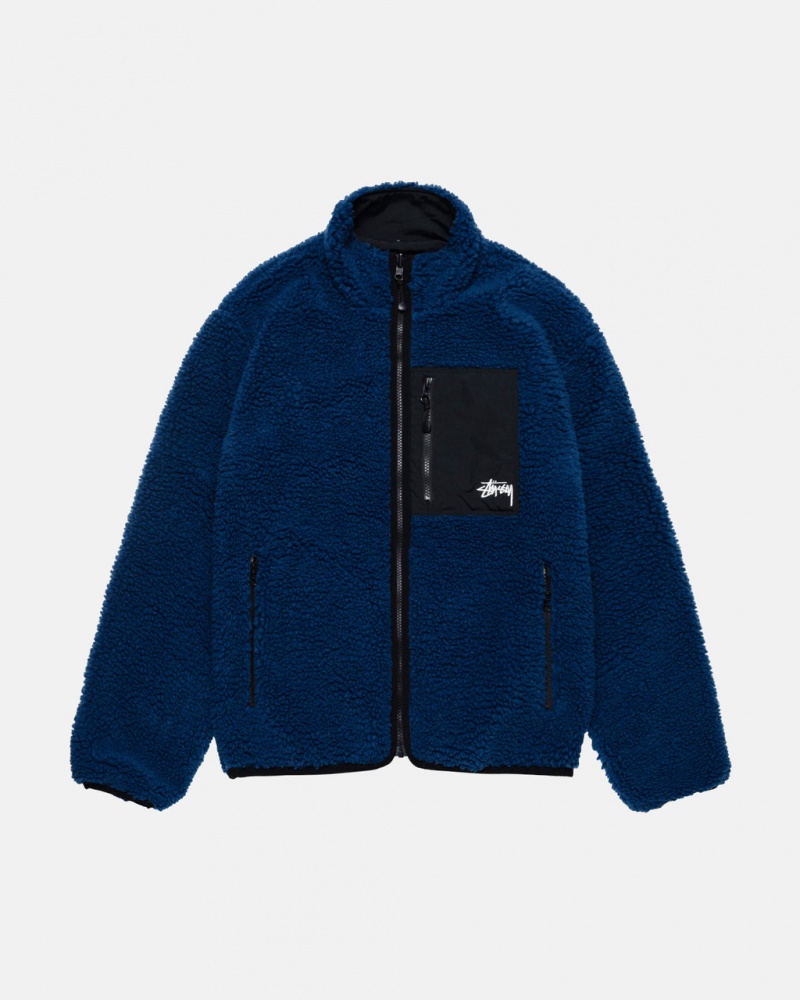 Blue Stussy Sherpa Reversible Jacket Men\'s Jackets Jakarta | Indonesia UMN-7197