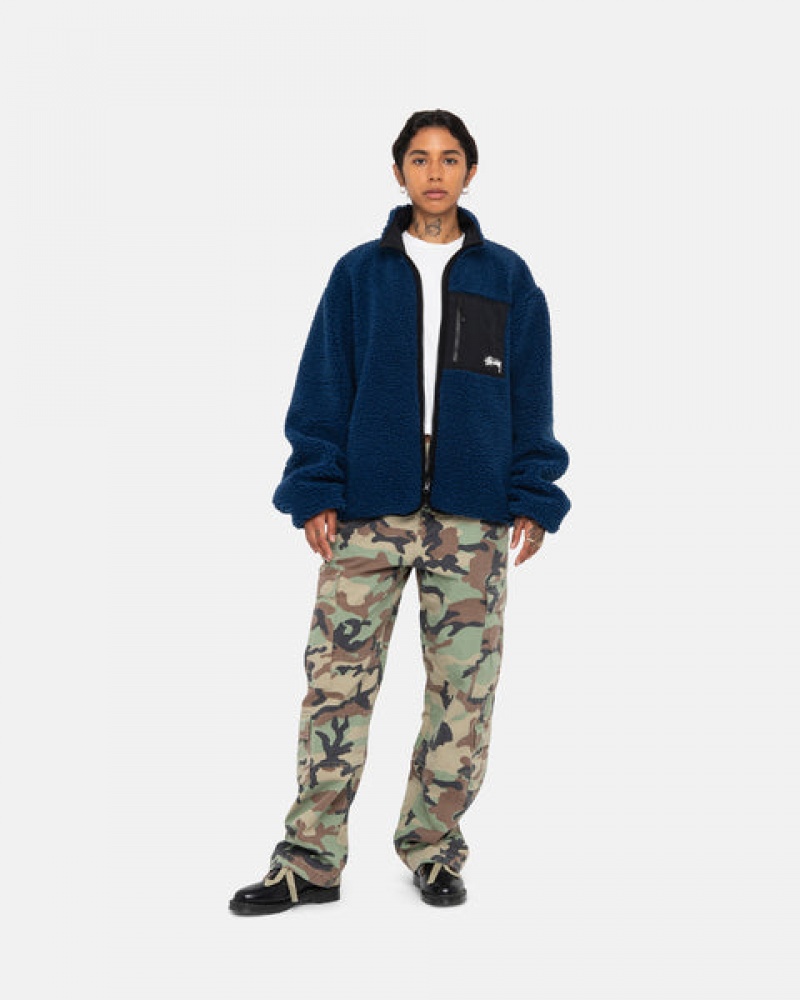 Blue Stussy Sherpa Reversible Jacket Women's Jackets Jakarta | Indonesia OLH-3906