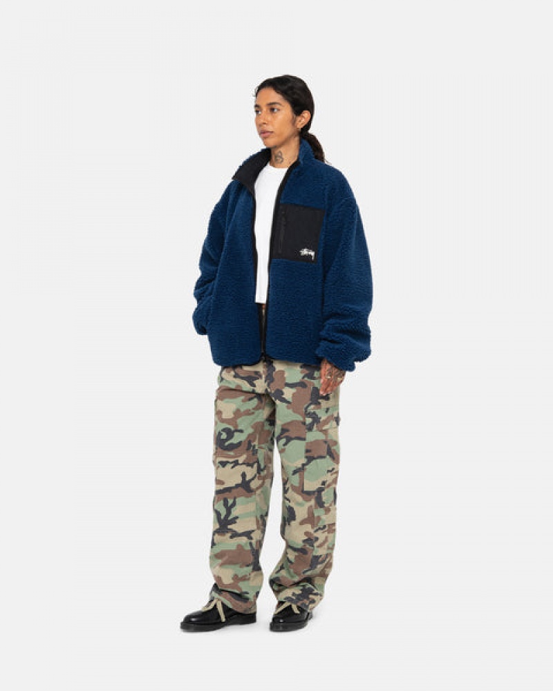 Blue Stussy Sherpa Reversible Jacket Women's Jackets Jakarta | Indonesia OLH-3906