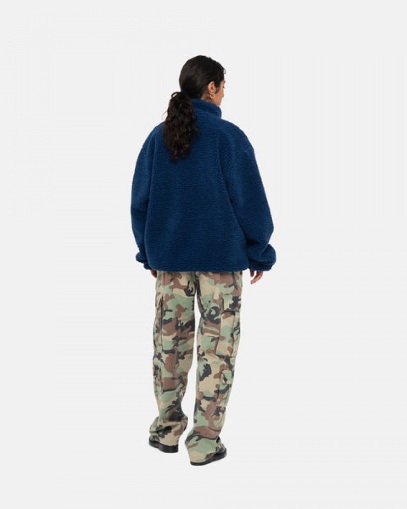 Blue Stussy Sherpa Reversible Jacket Women's Jackets Jakarta | Indonesia OLH-3906