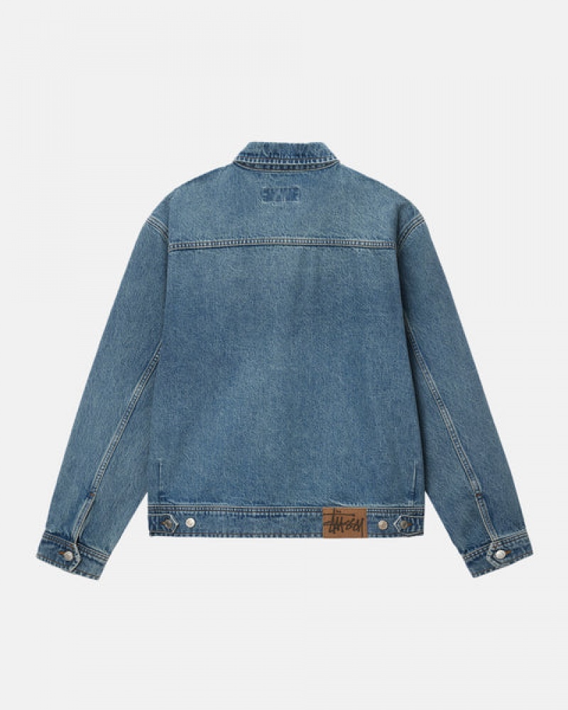 Blue Stussy Zip Work Jacket Denim Women's Denim Jakarta | Indonesia WOE-5825