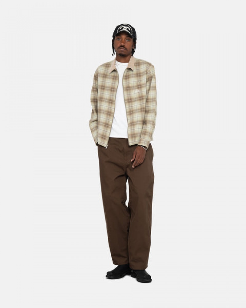 Brown Stussy Frank Plaid Zip Shirt Men's Shirts Jakarta | Indonesia RRM-3204