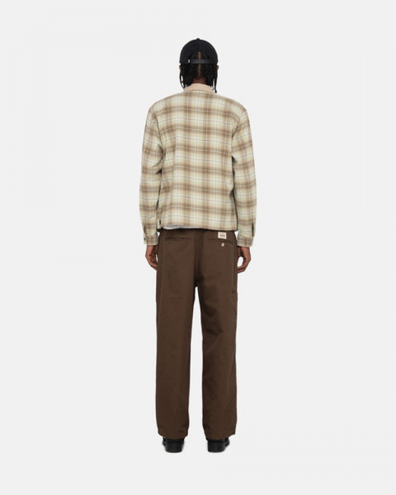 Brown Stussy Frank Plaid Zip Shirt Men's Shirts Jakarta | Indonesia RRM-3204