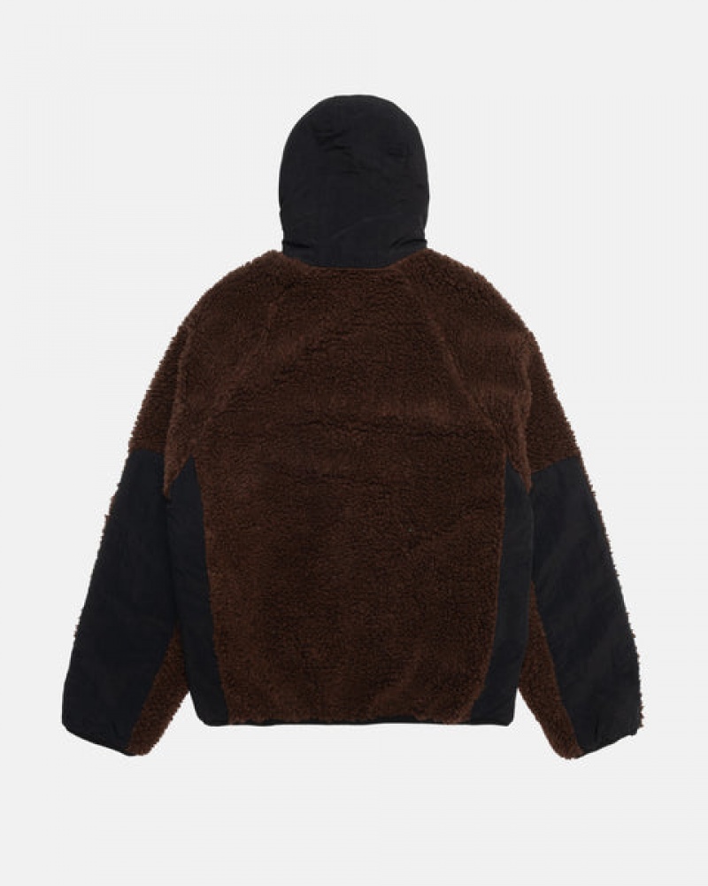 Brown Stussy Sherpa Paneled Hooded Jacket Women's Jackets Jakarta | Indonesia QVU-7328