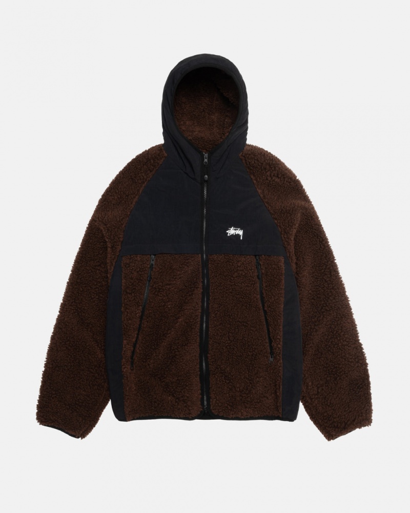 Brown Stussy Sherpa Paneled Hooded Jacket Women\'s Jackets Jakarta | Indonesia QVU-7328