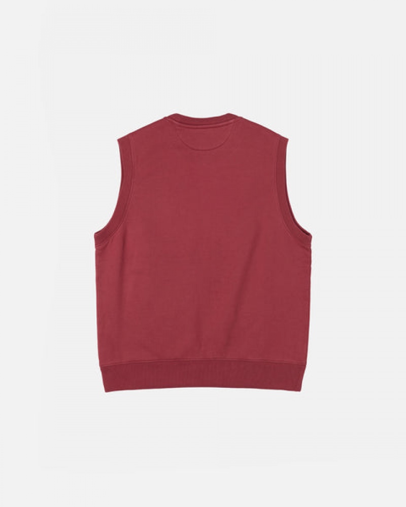 Burgundy Stussy Stock Fleece Vest Men's Sweatshirts Jakarta | Indonesia ARK-3317