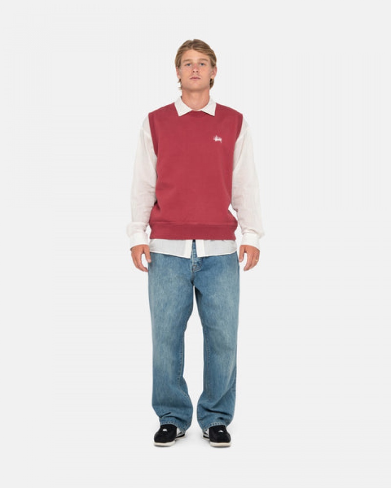 Burgundy Stussy Stock Fleece Vest Men's Sweatshirts Jakarta | Indonesia ARK-3317