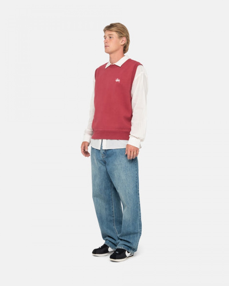 Burgundy Stussy Stock Fleece Vest Men's Sweatshirts Jakarta | Indonesia ARK-3317