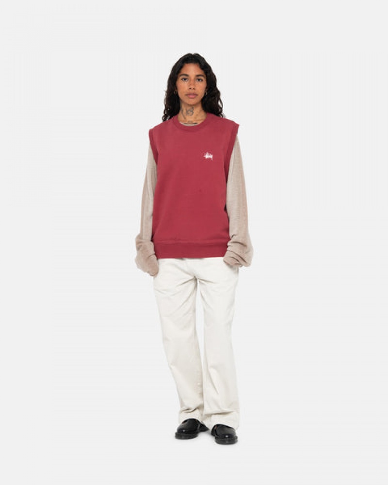 Burgundy Stussy Stock Fleece Vest Men's Sweatshirts Jakarta | Indonesia ARK-3317