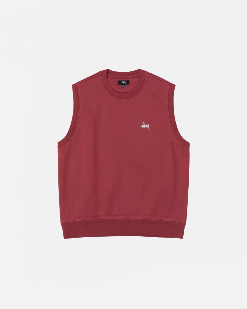 Burgundy Stussy Stock Fleece Vest Men\'s Sweatshirts Jakarta | Indonesia ARK-3317