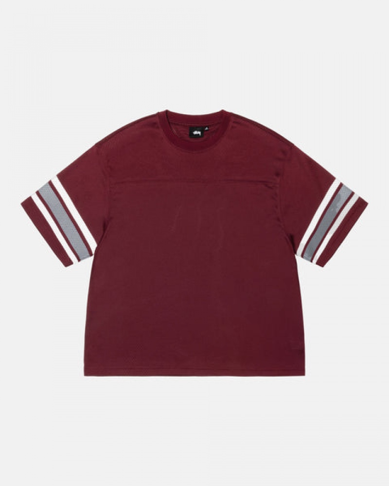 Burgundy Stussy Surfman Mesh Football Jersey Men's Tops Jakarta | Indonesia TVI-8203