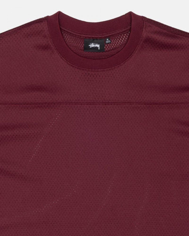 Burgundy Stussy Surfman Mesh Football Jersey Men's Tops Jakarta | Indonesia TVI-8203