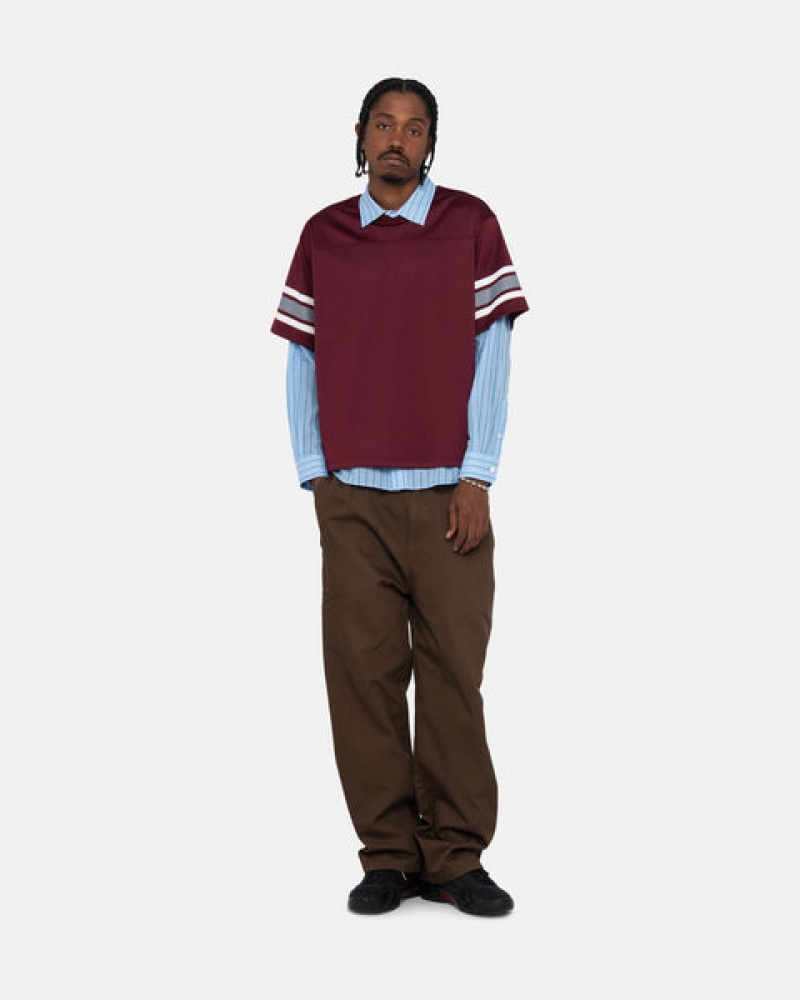 Burgundy Stussy Surfman Mesh Football Jersey Men's Tops Jakarta | Indonesia TVI-8203