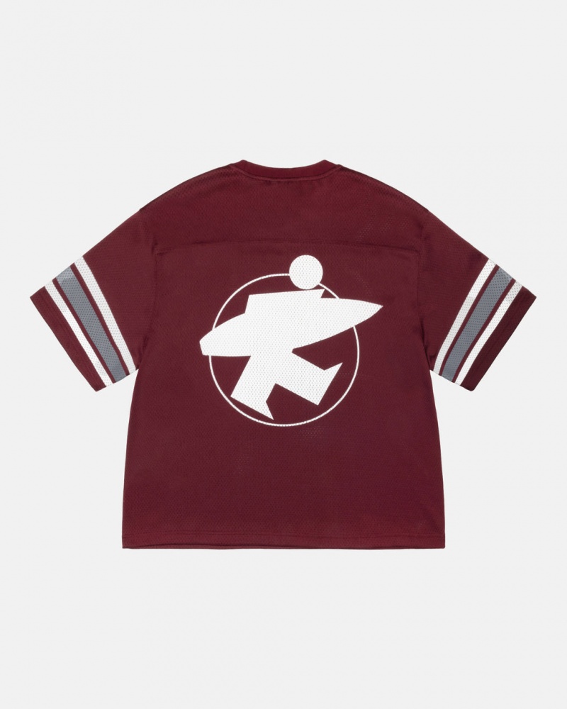 Burgundy Stussy Surfman Mesh Football Jersey Men\'s Tops Jakarta | Indonesia TVI-8203