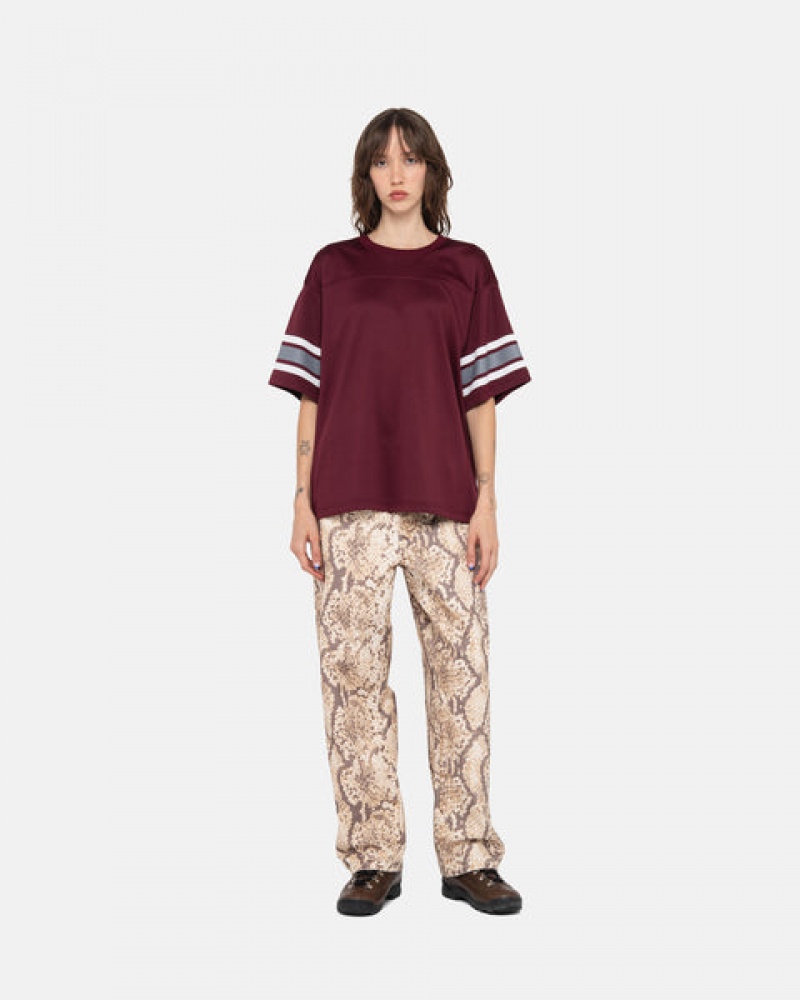 Burgundy Stussy Surfman Mesh Football Jersey Women's Tops Jakarta | Indonesia DRW-6597