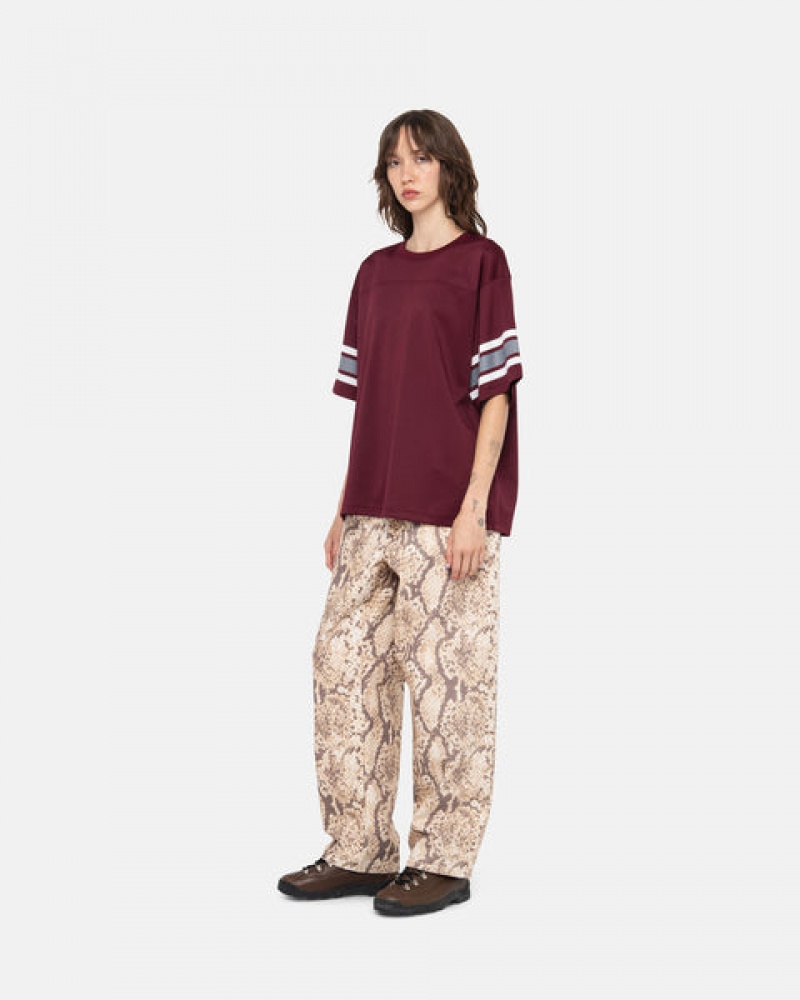 Burgundy Stussy Surfman Mesh Football Jersey Women's Tops Jakarta | Indonesia DRW-6597