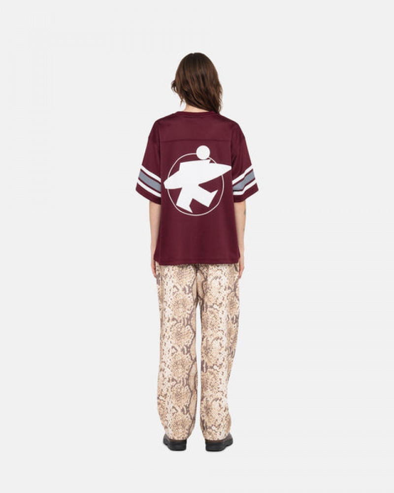 Burgundy Stussy Surfman Mesh Football Jersey Women's Tops Jakarta | Indonesia DRW-6597