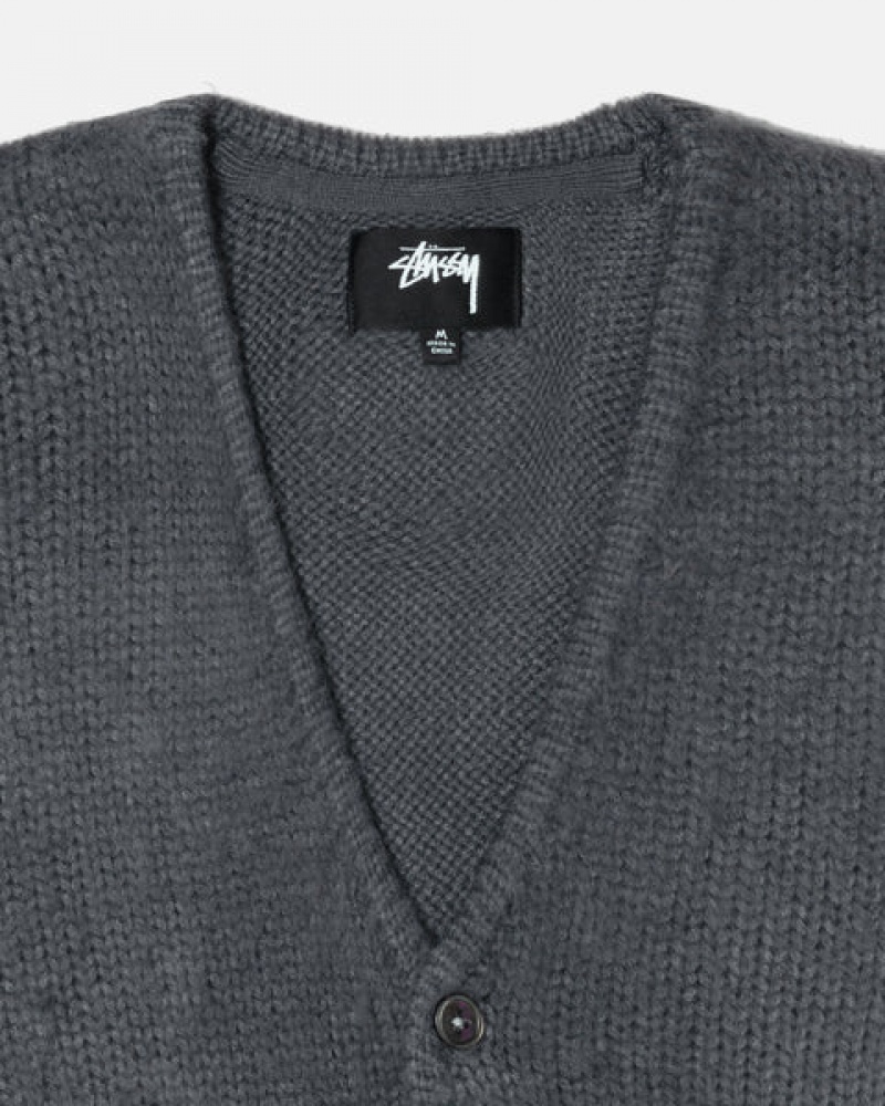 Charcoal Stussy Brushed Cardigan Women's Sweaters Jakarta | Indonesia OLV-2339