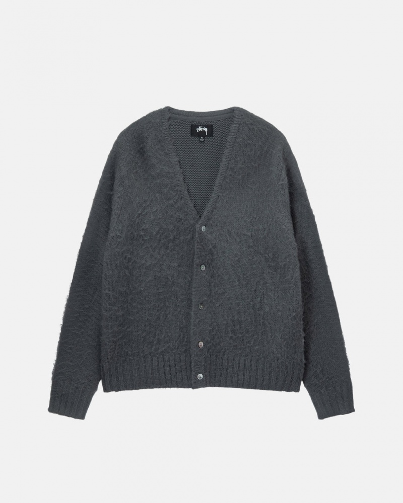 Charcoal Stussy Brushed Cardigan Women\'s Sweaters Jakarta | Indonesia OLV-2339