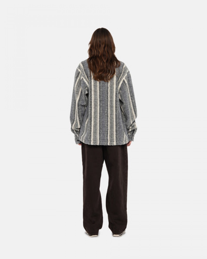 Charcoal Stussy Striped Sherpa Shirt Women's Shirt Jackets Jakarta | Indonesia RKF-8104