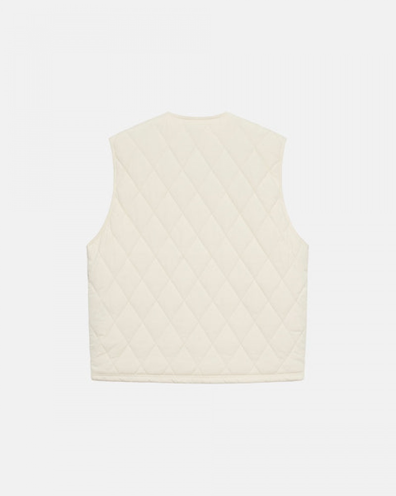 Cream Stussy Diamond Quilted Vest Men's Vest Jakarta | Indonesia LXX-9507