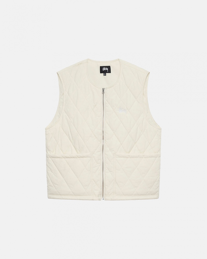 Cream Stussy Diamond Quilted Vest Men\'s Vest Jakarta | Indonesia LXX-9507