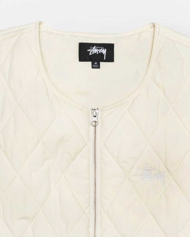 Cream Stussy Diamond Quilted Vest Women's Vest Jakarta | Indonesia MWR-9131