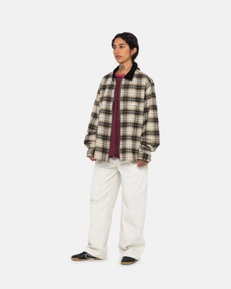 Dark Grey Stussy Frank Plaid Zip Shirt Men's Shirts Jakarta | Indonesia BPW-5565