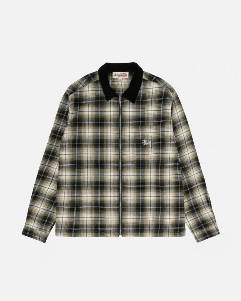 Dark Grey Stussy Frank Plaid Zip Shirt Men\'s Shirts Jakarta | Indonesia BPW-5565