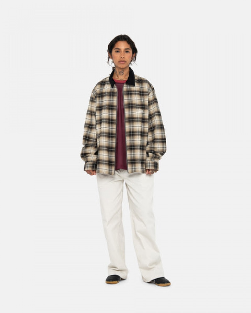 Dark Grey Stussy Frank Plaid Zip Shirt Women's Shirts Jakarta | Indonesia XFK-2962