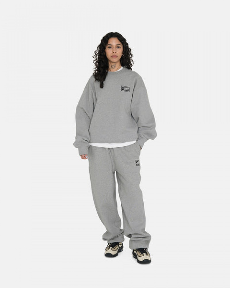 Dark Grey Stussy Fleece Crew Women's Sweatshirts Jakarta | Indonesia AJZ-7932