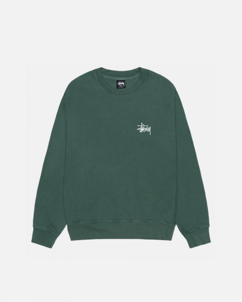 Green Stussy Basic Stussy Crew Pigment Dyed Men's Sweatshirts Jakarta | Indonesia BXQ-4277