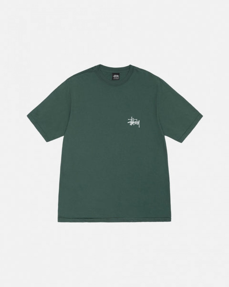 Green Stussy Basic Stussy Tee Pigment Dyed Men's Tees Jakarta | Indonesia DLX-5048