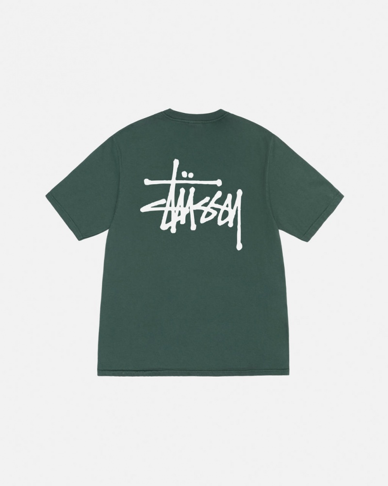 Green Stussy Basic Stussy Tee Pigment Dyed Men\'s Tees Jakarta | Indonesia DLX-5048