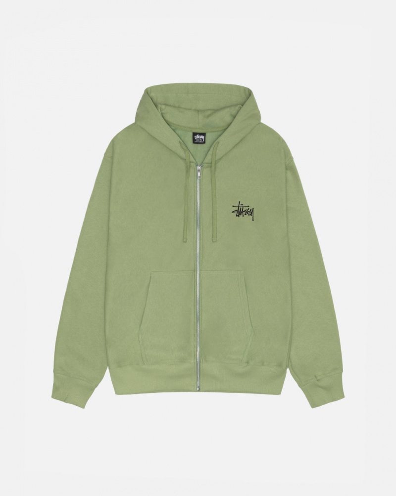 Green Stussy Basic Stussy Zip Hood Men\'s Sweatshirts Jakarta | Indonesia VDR-6850