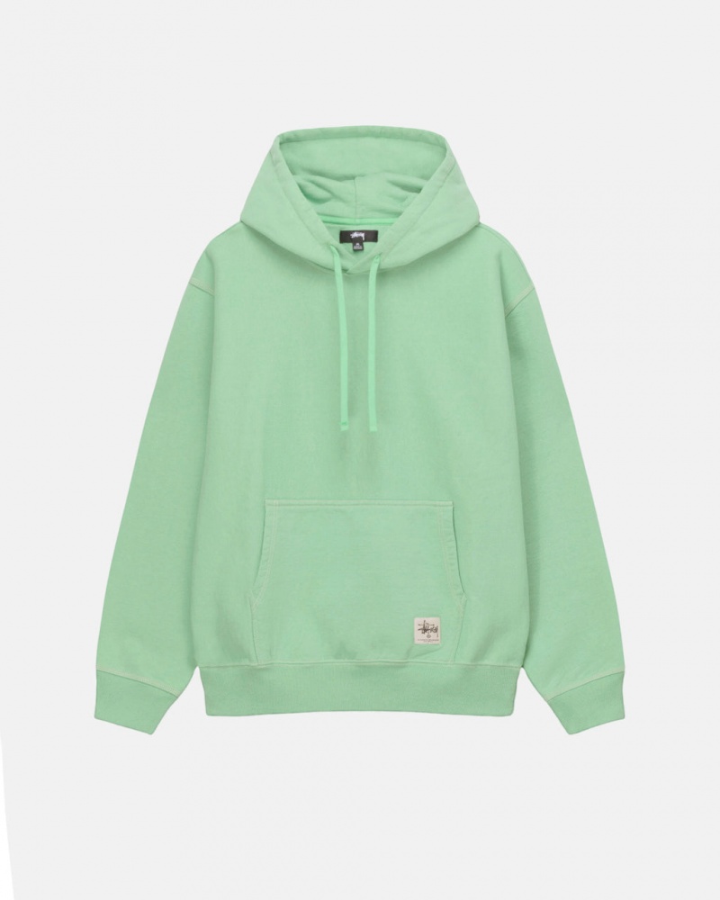 Green Stussy Contrast Stitch Label Hood Men\'s Sweatshirts Jakarta | Indonesia JGF-9492