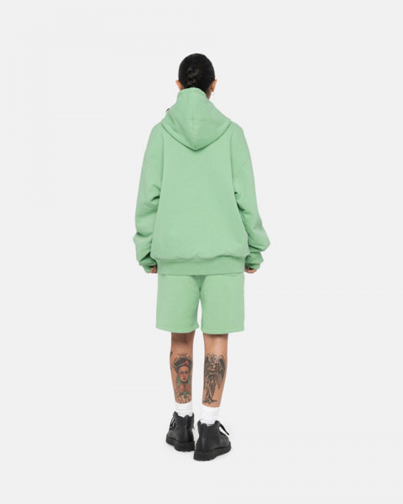 Green Stussy Double Face Label Zip Hoodie Men's Hoodie Jakarta | Indonesia QPX-7798