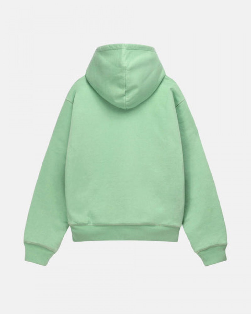 Green Stussy Double Face Label Zip Hoodie Men's Hoodie Jakarta | Indonesia QPX-7798