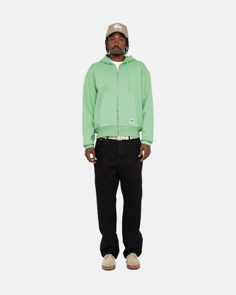 Green Stussy Double Face Label Zip Hoodie Men's Hoodie Jakarta | Indonesia QPX-7798