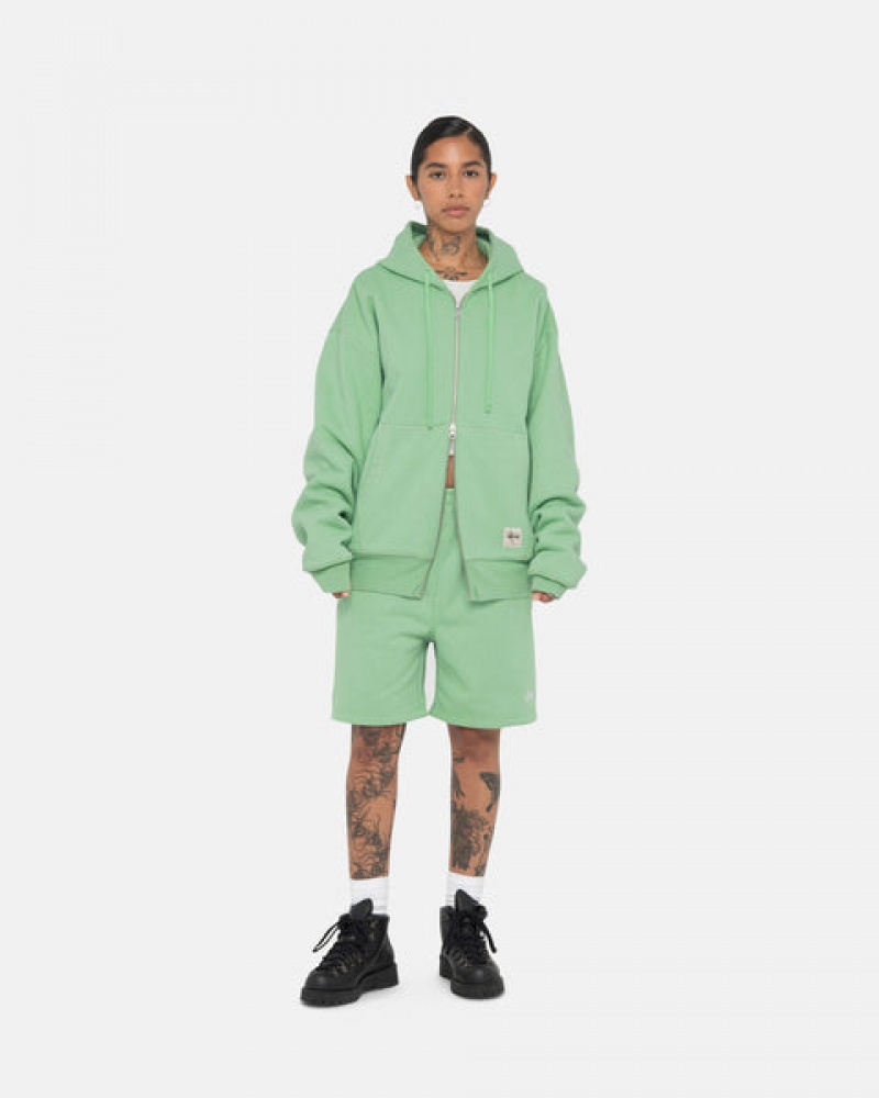 Green Stussy Double Face Label Zip Hoodie Men's Hoodie Jakarta | Indonesia QPX-7798