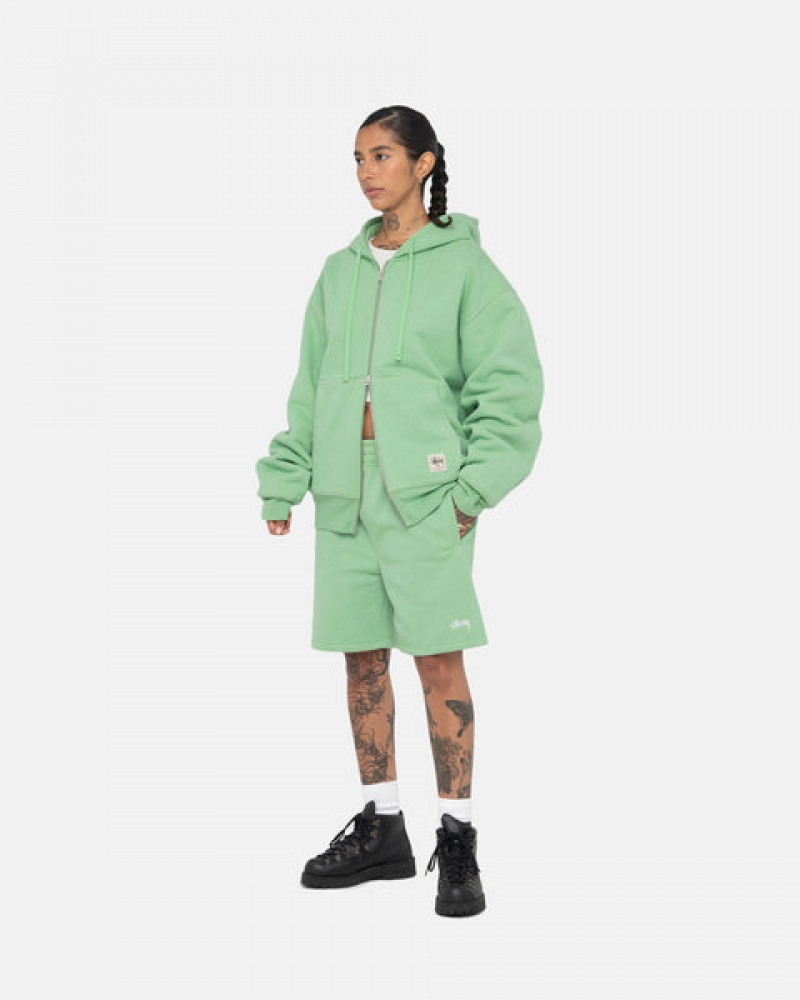 Green Stussy Double Face Label Zip Hoodie Men's Hoodie Jakarta | Indonesia QPX-7798