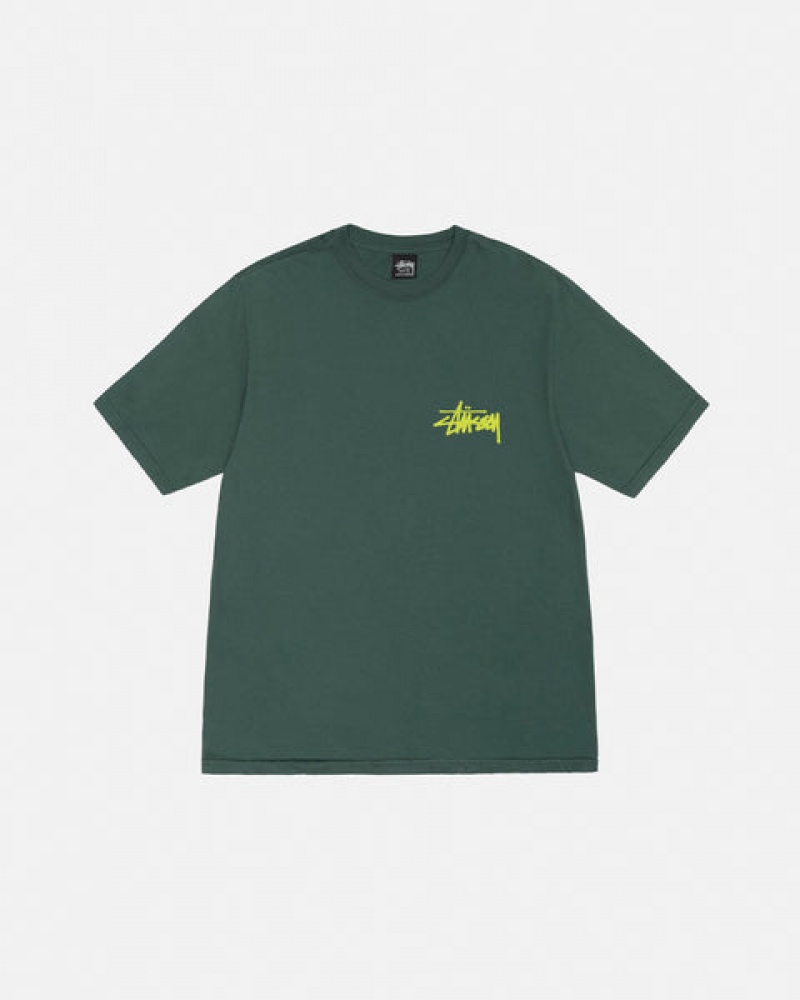 Green Stussy Old Phone Tee Pigment Dyed Men's Tees Jakarta | Indonesia NWO-1011