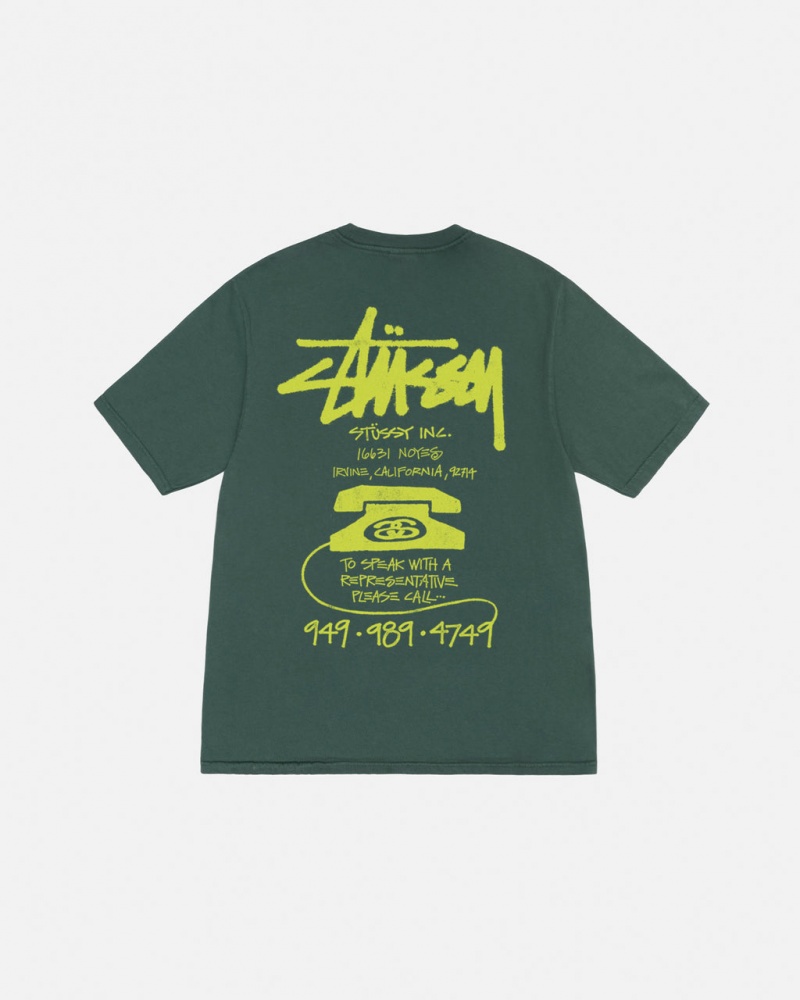 Green Stussy Old Phone Tee Pigment Dyed Men\'s Tees Jakarta | Indonesia NWO-1011