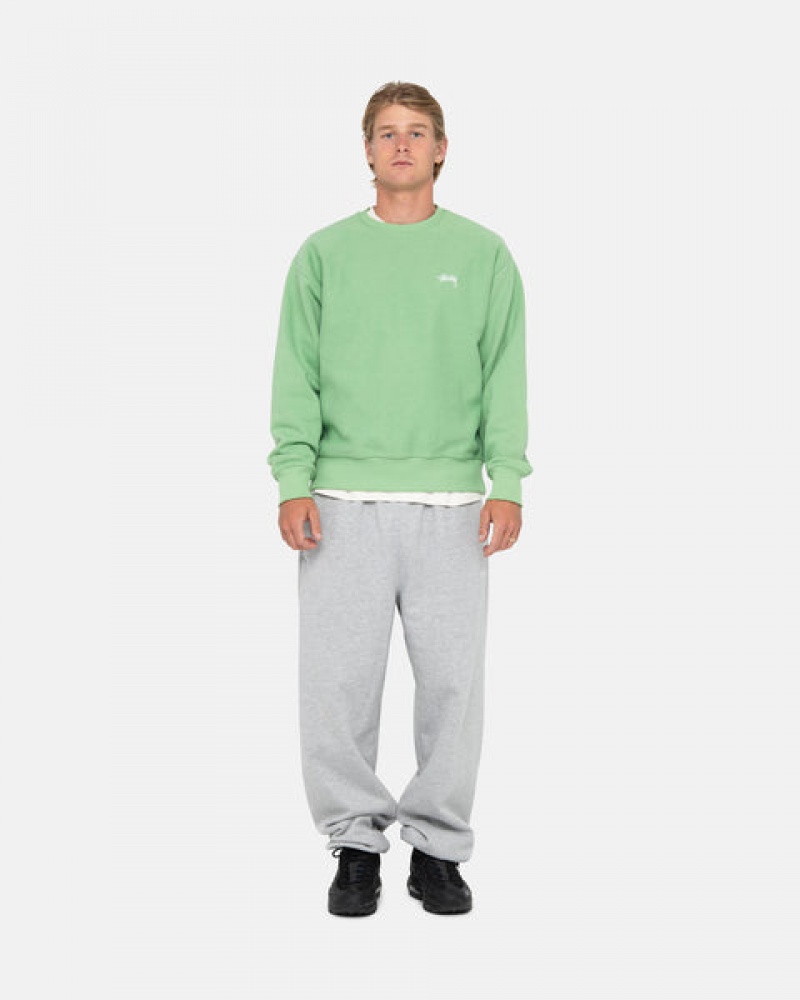 Green Stussy Stock Logo Crew Men's Sweatshirts Jakarta | Indonesia JZN-0417