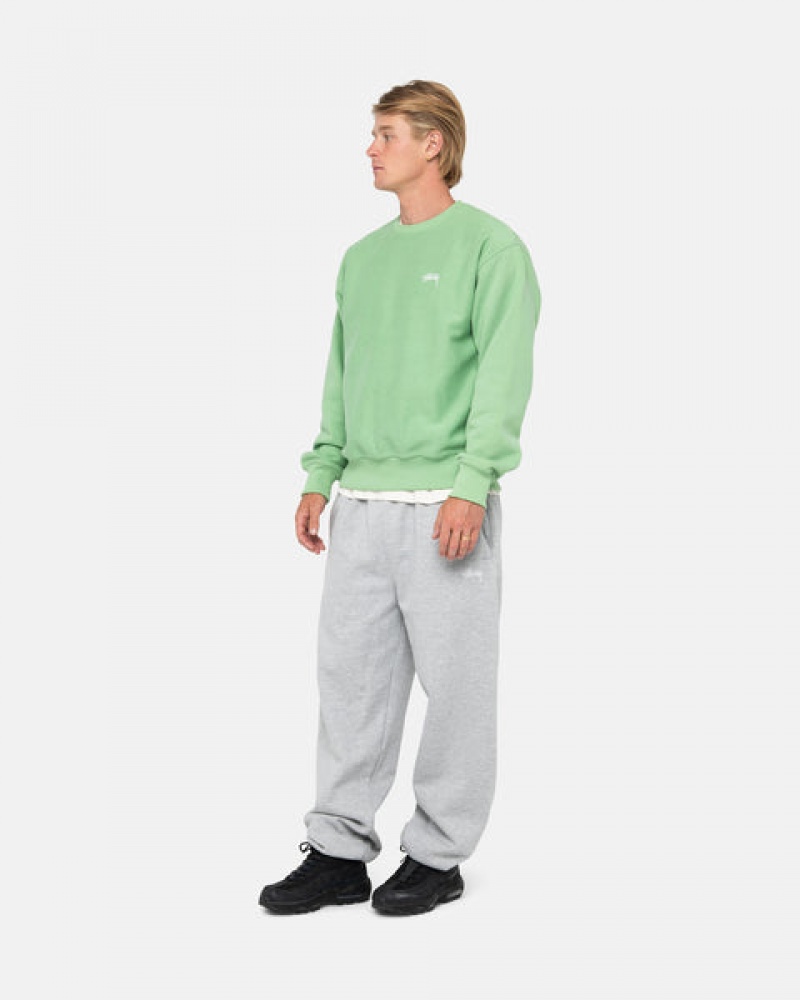 Green Stussy Stock Logo Crew Men's Sweatshirts Jakarta | Indonesia JZN-0417