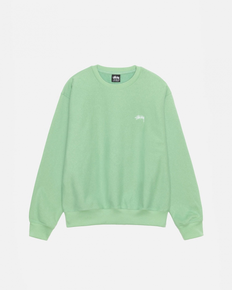 Green Stussy Stock Logo Crew Men\'s Sweatshirts Jakarta | Indonesia JZN-0417