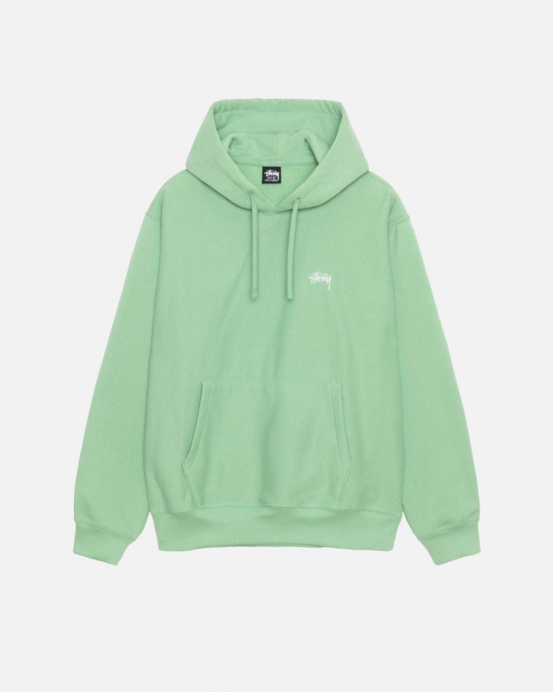 Green Stussy Stock Logo Hood Men\'s Sweatshirts Jakarta | Indonesia UKE-8719