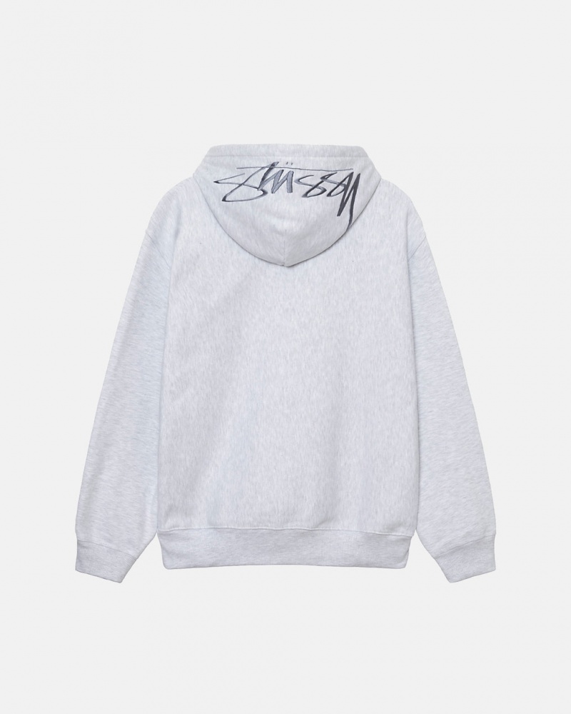 Grey Stussy Back Hood Applique Hoodie Women\'s Hoodie Jakarta | Indonesia CZV-1903