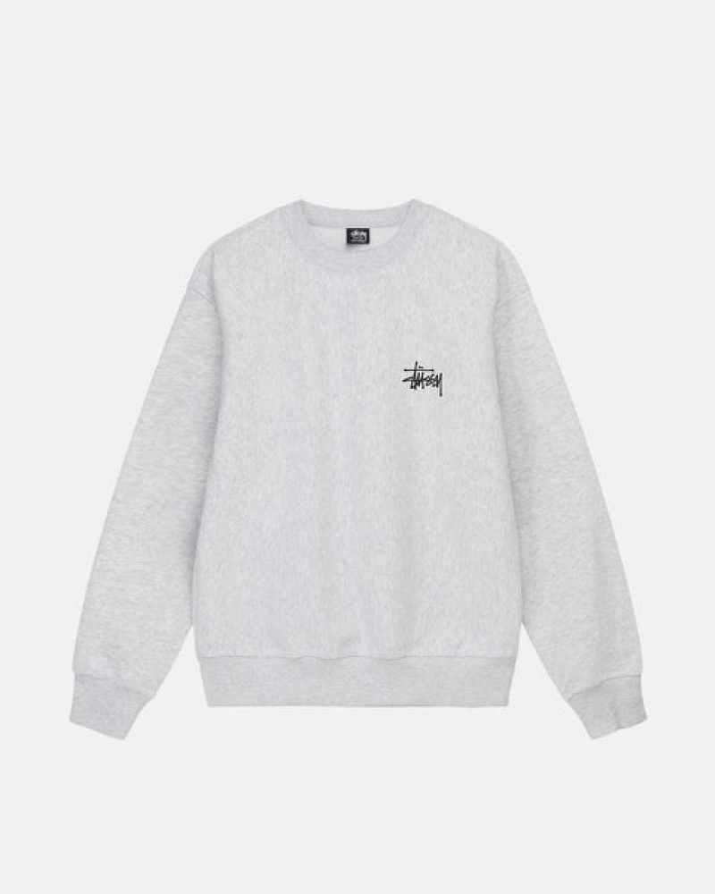 Grey Stussy Basic Stussy Crew Men's Sweatshirts Jakarta | Indonesia EKN-8855